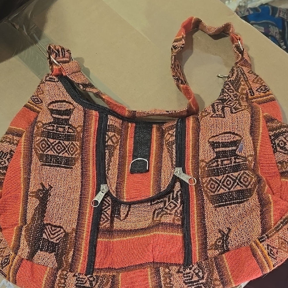 Bolivian Patterned Orange Shoulder Bag